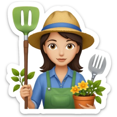 Brunette female gardener holding tools sticker