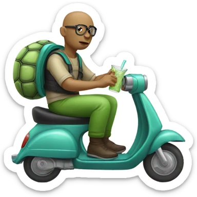 Bald turtle man drinking though a straw riding a scooter  sticker