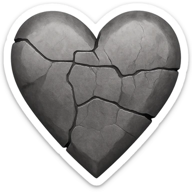 Create an emoji of a cracked stone heart with a realistic stone texture and visible cracks, matching the reference image. The style should reflect a realistic stone appearance with detailed cracks and texture. Use a transparent background. sticker