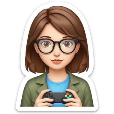 Brown haired gamer girl with classes  sticker