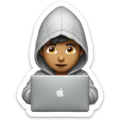 indian boy wearing a hoodie working on macbook sticker