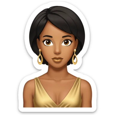 Kelly Rowland brown eyes, black hair, gold dress with earrings sticker