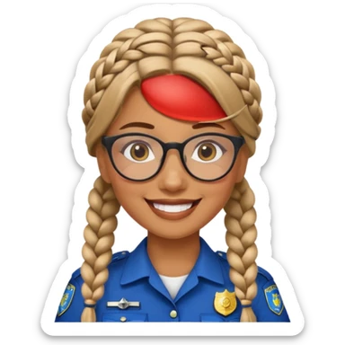 happy woman police with braided hair wearing glasses sticker
