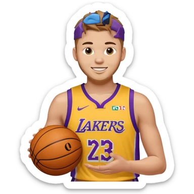 Luka doncic in Lakers uniform with basketball sticker