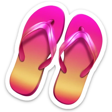 Realistic metallic gold hot pink gradient pair of summer flip flops isolated. sticker