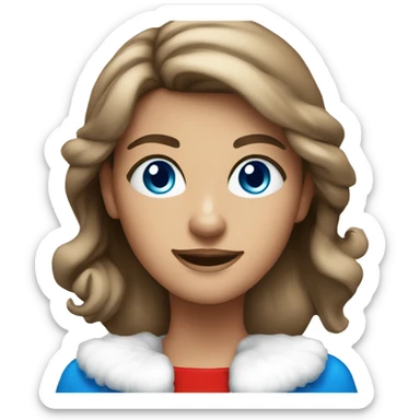 Light brunette woman in santa costume with blue eyes and tanned sticker