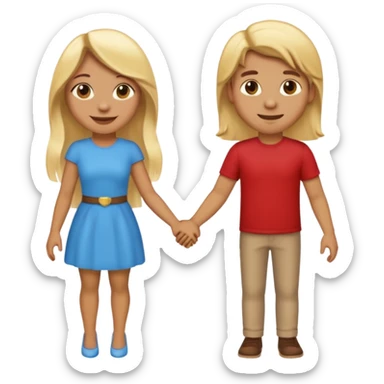 Light brown skin female emoji holding hands with a long blonde haired male emoji sticker