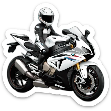 White BMW 1000rr with a rider wearing black shark helmet sticker