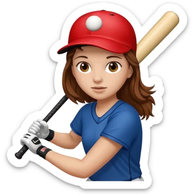 Girl with brown hair, playing softball sticker