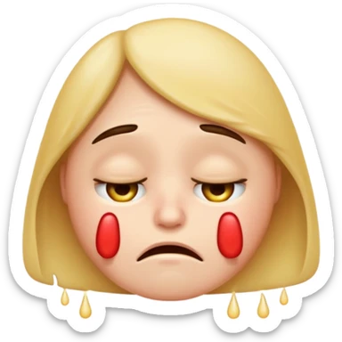 classic Apple style emoji, sad face with drooping eyebrows and teary eyes, vomiting, expression of discomfort, transparent background, no other elements sticker