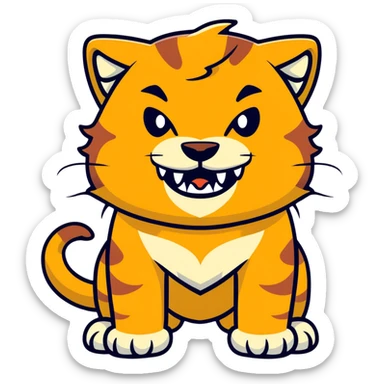 saber-toothed cat with enormous tusks four times longer than its head, extremely exaggerated canine teeth that extend far past its body sticker