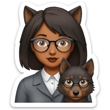 Brown girl with glasses and shoulder length black wolf cut  sticker