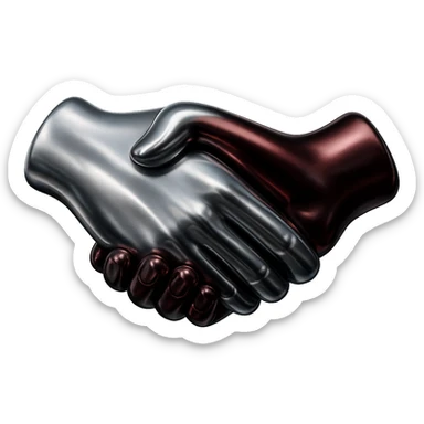 Edit the handshake pose image to have one hand in chrome silver and the other hand in chrome dark red, maintaining the handshake pose exactly as is, with no background. sticker