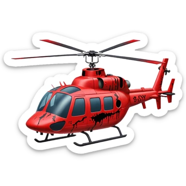 horror-themed helicopter covered in blood with gory details sticker