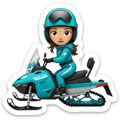 Can you create an emoji of a brunette girl on a teal polaris khaos 850 155 snomobile sticker