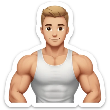 Handsome muscular boyfriend with defined abs, wearing a tank top, strong jawline, charming smirk, flexing arm, sun-kissed skin, sticker