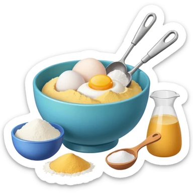 baking ingredients next to a mixing bowl sticker