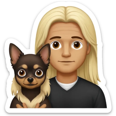 Hombre con pelo largo rubio su pareja chica de pelo castaño oscuro y un chihuahua negro sticker
