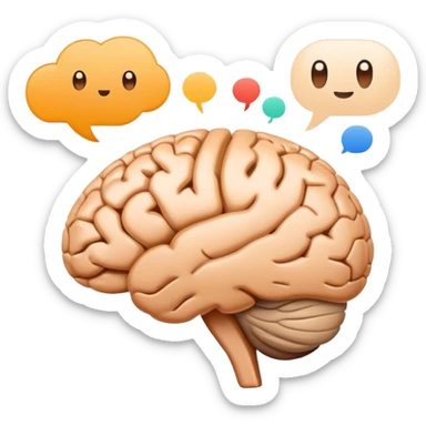 Natural Language Processing, brain with text analysis, speech bubbles with data parsing sticker
