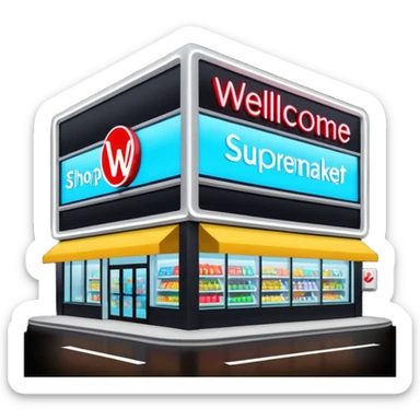create a supermarket shop front, that looks like a wellcome store sticker