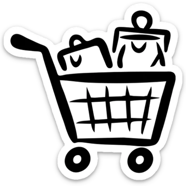 A hand-drawn shopping cart icon with items inside sticker