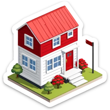 Red and white tiny house, isometric  sticker