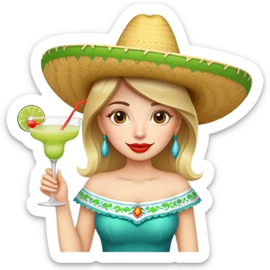 Funny girl with sombrerero and margarita  sticker