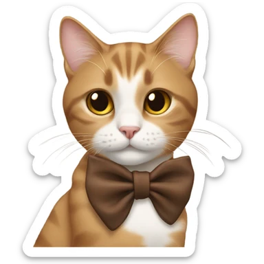 A cat with a brown bow sticker