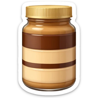 A jar of peanut butter with chocolate stripe sticker
