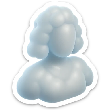 person made entirely of white fluffy convex clouds, shoulder length, front view, matte glass style sticker