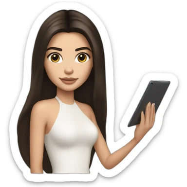 brunette Kendall Jenner with long hair holding iPad sticker
