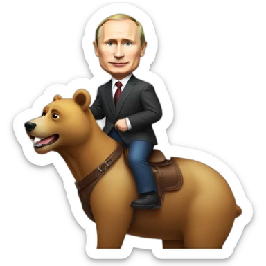 Vladimir putin with rainbow flag riding on a bear sticker