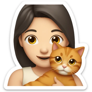 A girl with dark hair holds a ginger cat in her arms, they are smiling  sticker