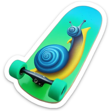 snail in blue on a green and yellow skateboard sticker