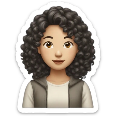 Asian girl curly hair sticker