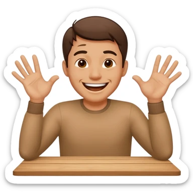 A man is laughing and knocking with both hands on the table in front of him sticker
