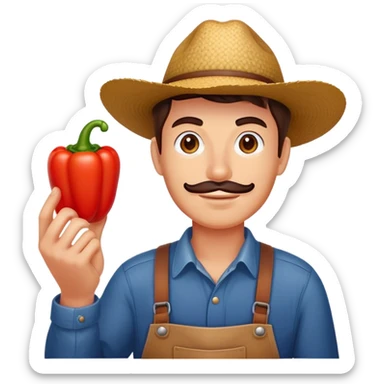 farmer holding a red bell pepper sticker