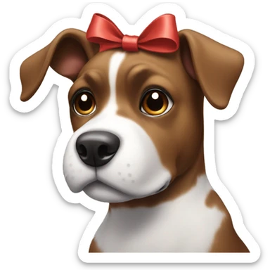 Brown, Black and White dog with a bow on its head sticker