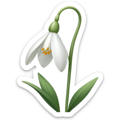 create a white snowdrop flower with a stem sticker