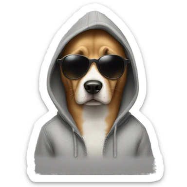Dog wearing a hoodie with sunglasses sticker
