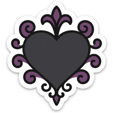 black gothic heart, ornate, dark, elegant, color outline icon style sticker