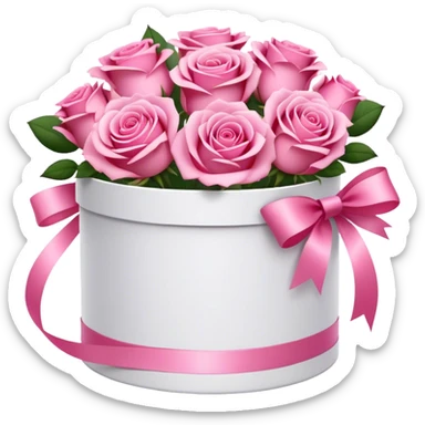 bouquet of pink 15 roses in a round white box  sticker
