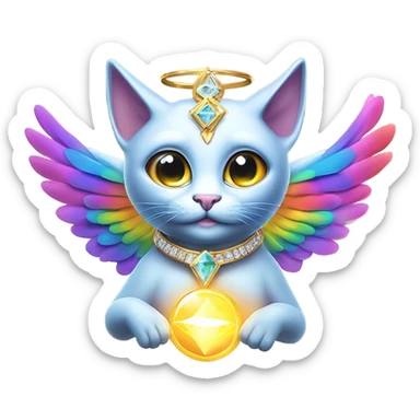 Transcendent Heavenly Rainbow 4d Diamond ultra mega surpream Omni-Cat God with wings and a ring around its body and another ring above it’s head  sticker
