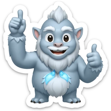 yeti, full body, ice grey blue, full body fur, thumbs up, smiling, winking sticker