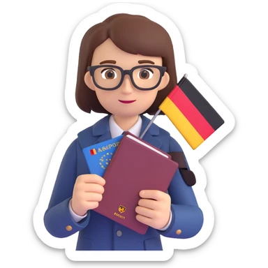 official-looking person with a passport and German flag, trustworthy and modern, 3D app icon sticker