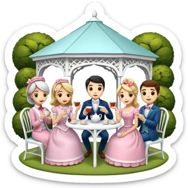 People having a tea party in a white gazebo sticker