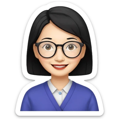 black hair Elder asian woman with glasses sticker