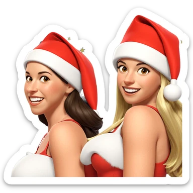 happy girls in santa hats sticker
