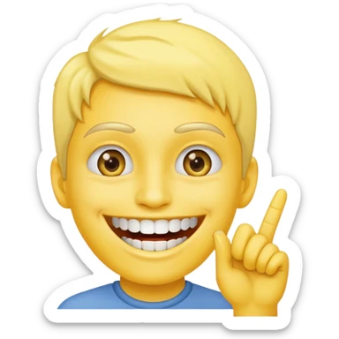 Emoji tête jaune avec un sourire et le doigt à moitié devant les dents  sticker