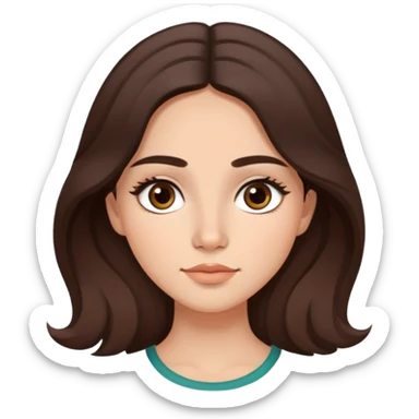 mexican girl who is slightly on the whiter side with brown almond shaped eyes with dark slightly wavy long brown hair. slim nose, pretty, long eyelashes, slim face shape and slight blush sticker